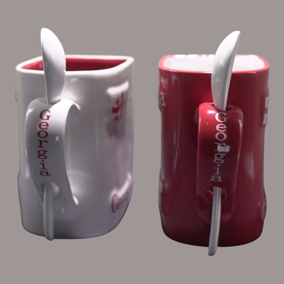 Kissing Mugs w/ 2 Teaspoons Ceramic Red & White Gift Valentine NWOT - Picture 7 of 11